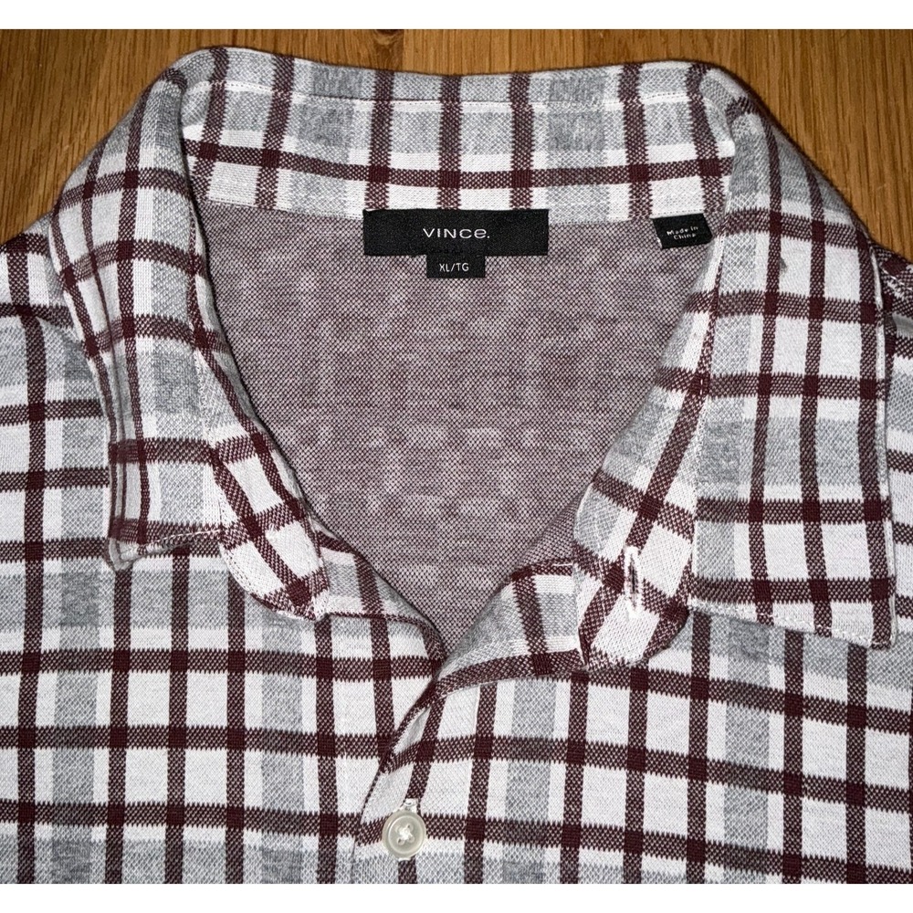 Vince Heavyweight Flannel Shirt XL Brown Beige Plaid Cotton Button Up Overshirt - Picture 2 of 7